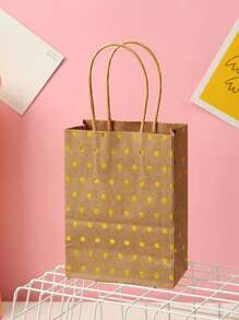 10pcs Dot Star Kraft Paper Bags With Handles Birthday Wedding Party Decoration Gift Packaging - Brown - View 3