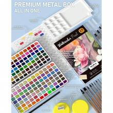 Nicpro 168 Colors Watercolor Paint Set Include Metallic Macaron Candy Fluorescent, 8 Synthetic Squirrel Painting Brushes, 25 Water Color Paper, Palette, Art Supplies Kit For Artist Adult Kid Beginner With Box - 168 Colors Watercolor Set - View 3