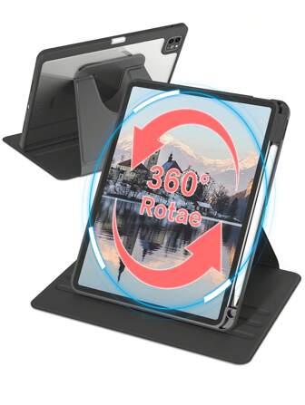 360度旋转保护套，带笔槽，兼容iPad - 黑色
