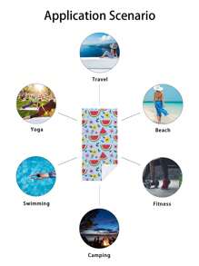1pc Watermelon & Floral Print Microfiber Absorbent Beach Towel, Suitable For Swimming, Vacation, Bathing, Outdoor Travel Summer,Holiday