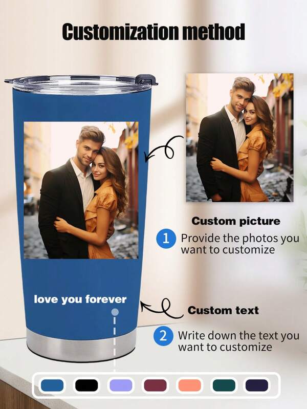 1Pc 590Ml/20Oz Personalized Stainless Steel Tumbler With Lid, Double Wall Vacuum Insulated Travel Mug, Customized Photo & Text, Perfect Gift For Friends, Couples, Outdoor Sports, Driving,Multi-Functional,Adjustable,Durable,Ornamental,Reusable,Exquisite,Adorable,High-Quality,Modern,Colorful,Cute,Comfortable,Stylish,Custom,Personalized,Unique,Ideal Gifts For Him,Ideal Gifts For Her,Boyfriend,Girlfriend,Dad,Mom,Family,Friends,Son,Daughter,Office,Tea Room,School,Home,Home Refresh