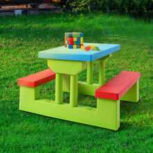 Kids Picnic Table Set With Removable Umbrella Indoor Outdoor Garden Patio Multicolor/Green - Green - View 4