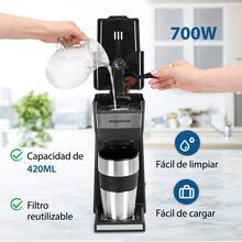 Aigostar Cafetera Eléctrica Portátil de 700W con Taza de Viaje de 420ML, Cafetera de Goteo Personal, Ideal para Oficina o Viajes - Negro - Ver 3