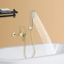 2-Function Hand Shower Faucet, Golden Bathtub Faucet, Shower Set With Shower Holder And 1.5M Shower Hose, Single Handle Bath Faucet