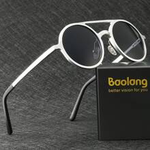 Óculos de sol masculinos Baolang de ponte dupla, redondos, casuais e de negócios, óculos esportivos de ciclismo ao ar livre, direção, pesca, óculos ciberpunk para festas, embalagem em caixa de presente, presente de férias para praia, verão, ao ar livre e viagens.