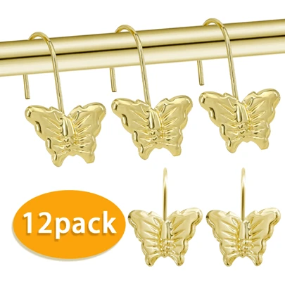12 个金色蝴蝶装饰浴帘挂钩。采用防水防锈金属环，安装简便牢固。适用于浴室、卧室和厨房。打造个性化圣诞礼物——是临时准备礼物或节日装饰的完美之选。探索创意灵感、手工圣诞贺卡、热门礼物推荐和精选节日礼品。