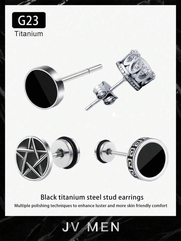 New Stud Men's Advanced Dark Style Simple Personality Earrings Elegant Titanium Steel Earrings Men's Accessories