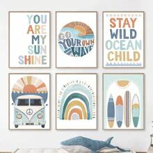 1pc Kids Room Decoration Wall Art Poster Ocean Shark Rainbow Car Surfboard Baby Home Decor Interior Art Mural Prints Wall Painting No Frame