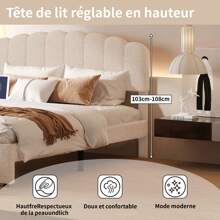 Upholstered Bed 140x200/160x200cm, Bed Box With Box Spring Drawer, Bed Frame With Height-Adjustable Headboard, Double Bed