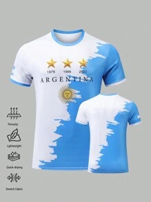 1 件男士经典阿根廷撞色足球球衣，吸湿排汗透气，适合休闲穿着、训练和酒吧派对，春夏季