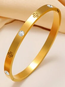 2 pièces Set de bracelets pour femme avec trèfle à quatre feuilles lisse et incrusté de cubic zirconia cubiques, convient pour de multiples occasions et cadeau pour les amis
