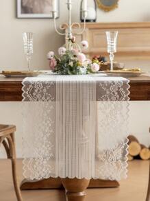 1pc Elegant French Style Lace Table Runner, Multiple Sizes, Suitable For Wedding/Party/Holiday Celebration/Home Decor Throughout The Year - White - View 3