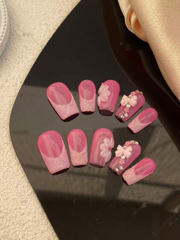 Urok Retiming, 10 sztuk, zdejmowany, nadający się do noszenia, ręcznie robiony, nadający się do noszenia na paznokciach, trójwymiarowy, rzeźbiony, francuski, cukrowy puder, idealny na prezenty walentynkowe dla dziewczyn, można go ponownie wykorzystać, dociskane paznokcie, artykuły do paznokci, paznokcie