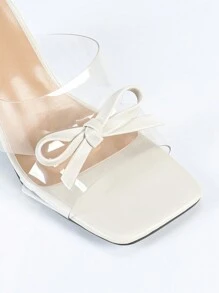 Women's High Heel Sandals, Rhinestone Fashionable Strap Wedge Slides, Square Toe Crystal Heel High Heeled Sandals For Summer