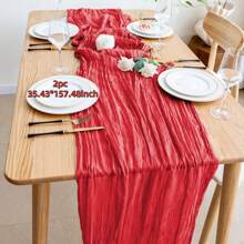 1/2pcs 90*180/300/400cm Red Bohemian Style Sheer Fabric Table Runners, Suitable For Party, Dining Table Decor, Valentine's Day, New Year, Engagement, Wedding, Shower, Birthday (Multiple Colors)