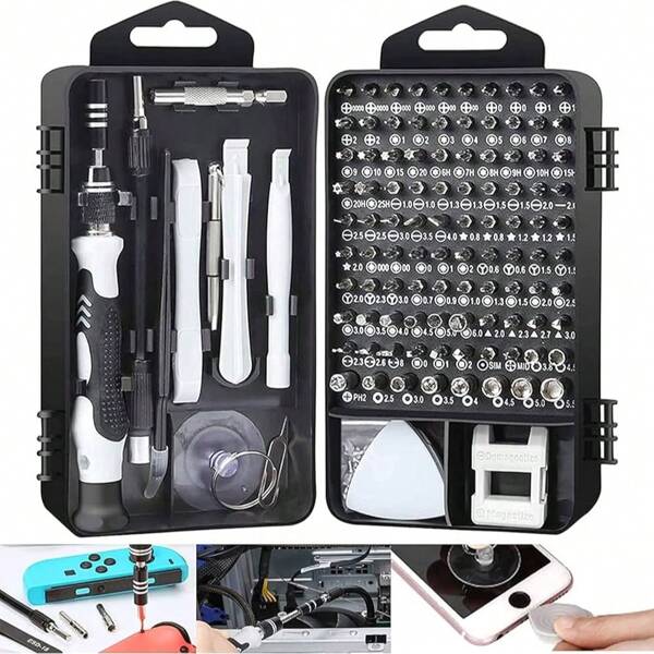 Conjunto de chave de fenda 115 em 1, kit de ferramentas de precisão magnética DIY para óculos PC laptop celular relógio digital, chave de fenda magnética multifuncional Kit de ferramentas de combinação de reparo de chave de fenda para celulares/tablets/óculos/laptop/PC Marca: Bennort, 115 em 1 Chave de fenda pequena profissional magnética mini kit de ferramentas de reparo para computador telefone relógio câmera reparo portátil, console de jogos, Óculos, Modding e projetos DIY, ferramentas de reparo elétrico.