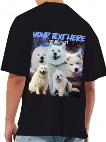 Camiseta holgada personalizada para hombre - Agregue sus propias imágenes (selfie/foto familiar/foto de mascota/foto de amigos/fiesta/equipo/novio/novia/mascota/pareja a juego/ropa de trabajo) y su propio texto para diseñar su camiseta impresa personalizada - Negro - Ver 2