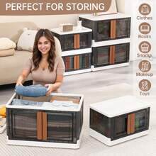 HAIXIN Plastic Storage Containers, Stackable Closet Organizers And Storage, Folding Bookshelf For Bedroom,  Collapsible Laundry Organizer, Storage Containers With Doors And Wheels For Home, Office, Dorm - 黑與白 - 查看 6