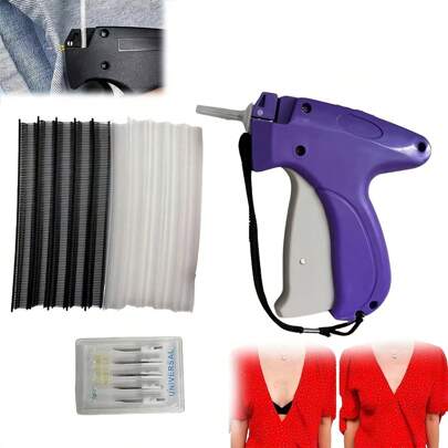 Quick Clothing Fixer,Consulbefor Sewing Machine,Quilt Tacking Gun,Micro Stitch Gun,Mini Stitch Hemming Gun For Clothes,Micro Tagging Stitch Tool For Clothing(1 Tag Gun + 6 Needles + Glue Needles 500 White And 500 Black)