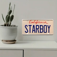 1pc The Weekend Ft | Starboy Metal Stamped License Plate Vintage Metal Tin Sign Garage Bar Patio Wall Decor, Men's Gift, 30 X 15 Cm, Random Hole Style