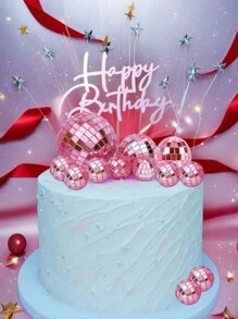 9PCS/17PCS Pink Disco Ball Cake Decorations Reflective Mirror Ball Cake Decorations Suitable For 70s Disco Theme Party Decorations Birthday Holiday Party Decorations