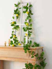 1/2pcs, 180cm/5.9ft, Artificial Lemon Green Leaf Vine, Foam Fruit Plant Wreath, Fake Hanging Plant Green Lemon Wreath Decor, Suitable For Spring Room Decor, Home, Bedroom, Wall, Party, Wedding Decoration