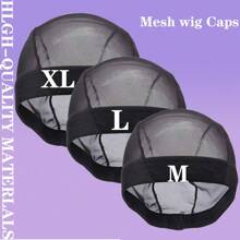 制作假发用的假发帽 1-6 件 女士圆顶网状蕾丝前假发帽（黑色）