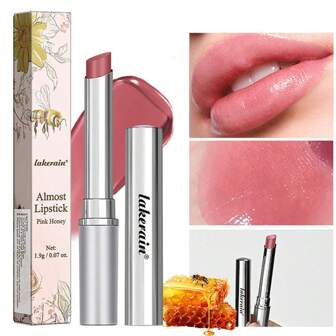 Baume à lèvres teinté rose de couleur miel, formule transparente hydratante, finition brillante naturelle, baume hydratant pour les lèvres sèches