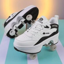 Outdoor Sports 4-Wheel Roller Skates, 2-In-1 Roller Skates/Inline Skates, Transformable Dual-Roller Skates For Men And Women, With Buttons And Wheels