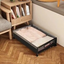 360 ° Rotating Wheels And Transparent Lids For Household Storage Bags, Plush Toy Storage Bags, Drawer Wardrobe Storage Bags, And Transparent Lids For Easy Access. Wheels Are Easy To Move And Suitable For Home Storage, Warehouse Storage, And Home Gifts. Bedroom, Organizer, Home Storage Room, Women's White T-Shirt, Women's Black Pants, Women's Winter Clothing, Jumpsuit - 黑色 - 查看 2