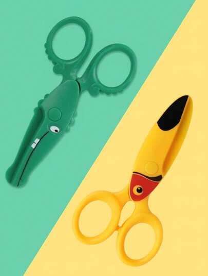 1pc Scissors Cartoon Plastic Knife Cutter For Kids DIY Paper Handwork Art Office School Student, Crocodile Toucan Dolphin, Back To School Gifts
