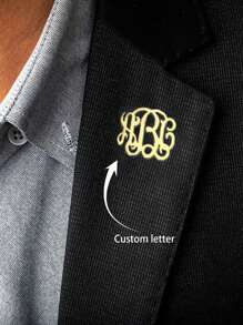 定制首字母胸针，适合新郎商务活动男士女士不锈钢首字母个性化婚礼别针伴郎珠宝定制情人节礼物和生日礼物，送给男朋友和父亲 - 金色 - 查看 4