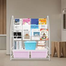 kangten 5 Tiers Tabletop File Rack, Bookshelf Bookcase Storage Shelf, Freestanding Display Rack, Multi-Functional Display Stand - White - View 1