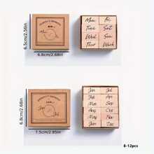 Wooden Rubber Stamp Set For Scrapbooking, Fantasy Themes, English Text, Various Dates And Months, Multi-Color Rectangular Stamps Suitable For DIY Crafts,Back To School,School Supplies