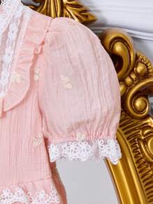 Young Girl' Adorable Embroidered Princess Dress Short Casual Dress, Wedding/Birthday Luxury Formal Dress - Pink - View 3