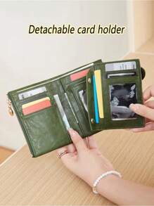 Minimalist Short Women's Wallet Three-Layer Card Holder With Double Zipper Large Capacity ID Card Holder Credit Card Holder Money Bag