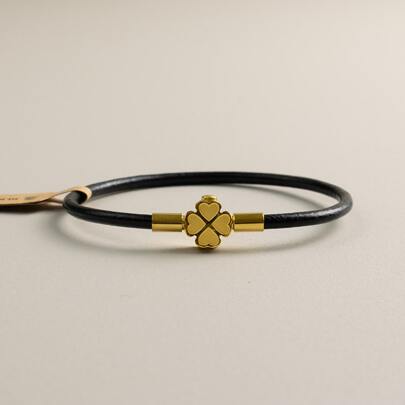  BLKSMTH 18K Gold Plated Leather Style Lucky Four-Leaf Clover Bracelet For Women