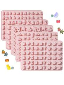 1pc Pink Cartoon Fruit & Animal Silicone Mold, Cute Mini Candy/Ice Cube/Jelly/Chocolate DIY Kitchen Mold, Suitable For Home Parties, Daily Snacks, Celebrations. Includes Silicone 66-Cavity 3D Candy, Chocolate, Gummy Mold, Baking Tools - Bear, Dinosaur, Animal, Insect, Cloud, Heart Designs