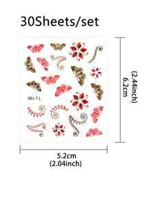 30 件红色和金色蝴蝶美甲贴纸套装混合蓝色玫瑰花朵贴花，美甲用品 - 彩色 - 查看 7