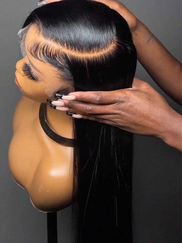 200Density 40 Inch13x4 13x6 HD Lace Front Wigs Put On And Go Glueless 5x5 Human Hair Pre Plucked With Baby Hair 200 Density Transparent Bone Straight Lace Frontal Wigs For Women Natural Black Color