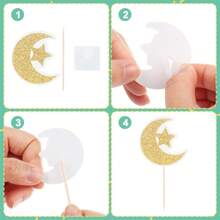 36 piezas Adornos para cupcakes con estrellas y lunas, adornos de papel brillante dorado para decoración de cumpleaños, boda, fiesta, decoración del hogar, decoración de habitación, artículos para fiestas, novia