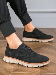 Plus Size Men Summer Shoes (Size 45-48) Black Perforated Breathable Lace-Up Casual Sneakers, Lightweight & Comfortable, British Style