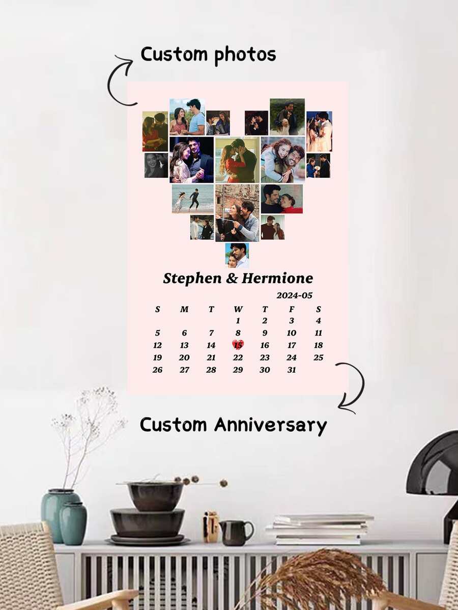 Spersonalizowany plakat na Dzień Pamięci z 17 zdjęciami i tekstem, papier do drukowania w kształcie serca A3, pomysł na modny prezent dla dziewczyny, chłopaka, rodziny, przyjaciół