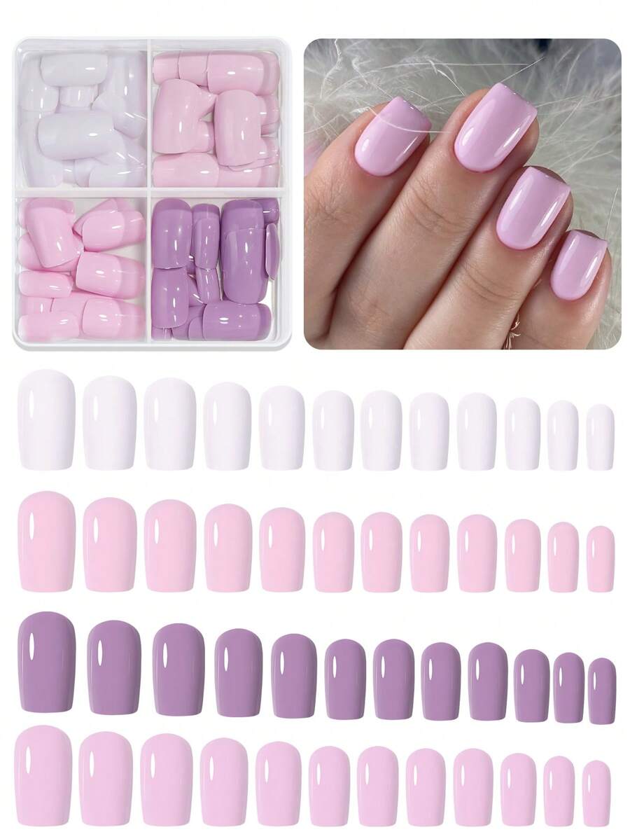 96Pcs/Box Matte Coffin Press On Nail Full Cover False Nails Mixed Size Solid Color Extension Oval Capsule Almond Diy Accessories Nail Supplies Nails - Multicolor - View 1