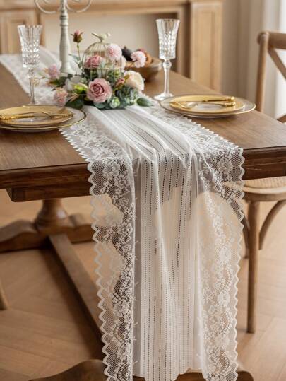 1pc Elegant French Style Lace Table Runner, Multiple Sizes, Suitable For Wedding/Party/Holiday Celebration/Home Decor Throughout The Year