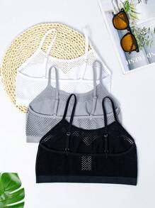 3件套无缝性感渔网拼接透明无钢圈可调节肩带内衣文胸 - 彩色 - 查看 7