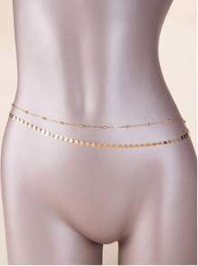 Sequin & Bead Decor Minimalist Chic Waist Chain - Gold - View 4