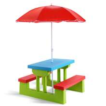 Kids Picnic Table Set With Removable Umbrella Indoor Outdoor Garden Patio Multicolor/Green - Green - View 1