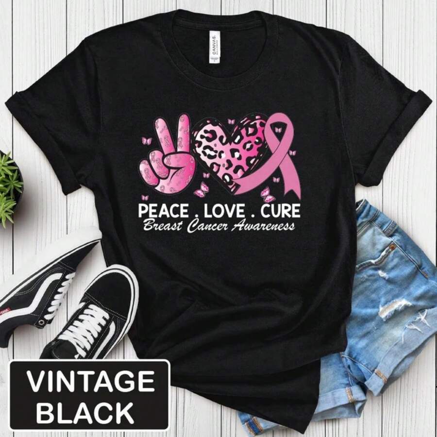 Peace Love Cure Unisex Jersey Shirt, Breast Cancer Awareness, Pink Ribbon Tee, Survivor Gift, Supporter Shirt, Cancer Survivor Shirt