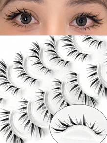 Asiteo 10 对假睫毛簇状睫毛自然外观，纤细漫画睫毛延长条猫眼睫毛套装带透明带短款动漫韩国假睫毛条状睫毛，睫毛，睫毛，假睫毛 - 黑色 - 查看 2